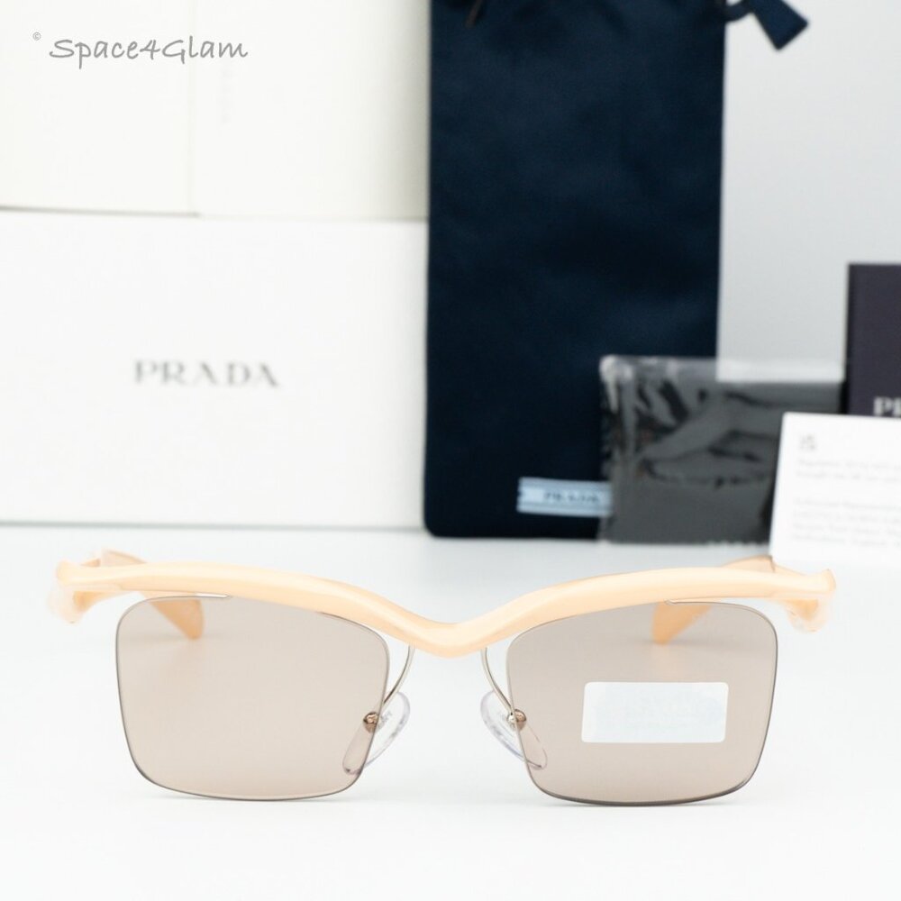BRAND NEW Prada PRA15S 18Q4I2 Peach Brown Rectangle Unisex Sunglasses 0PR A15S